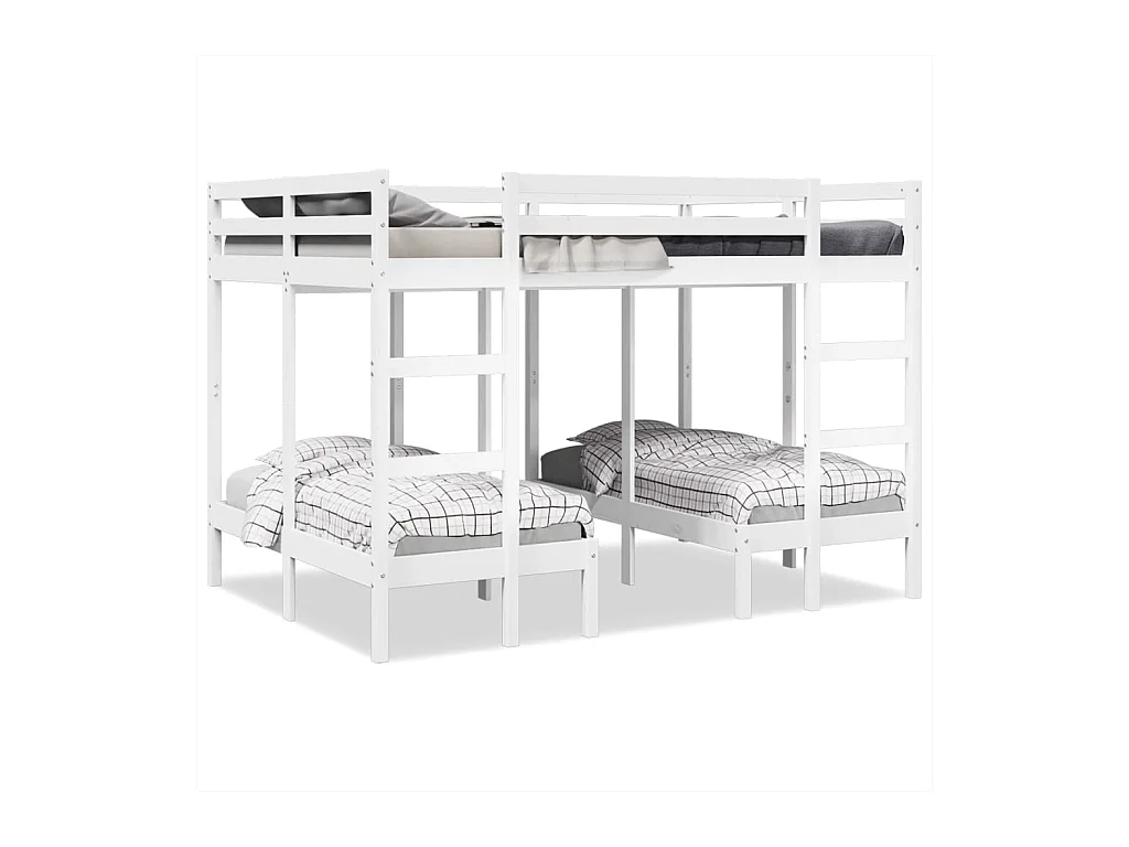 Lit superposé triple blanc 140x200/70x140 cm bois de pin massif