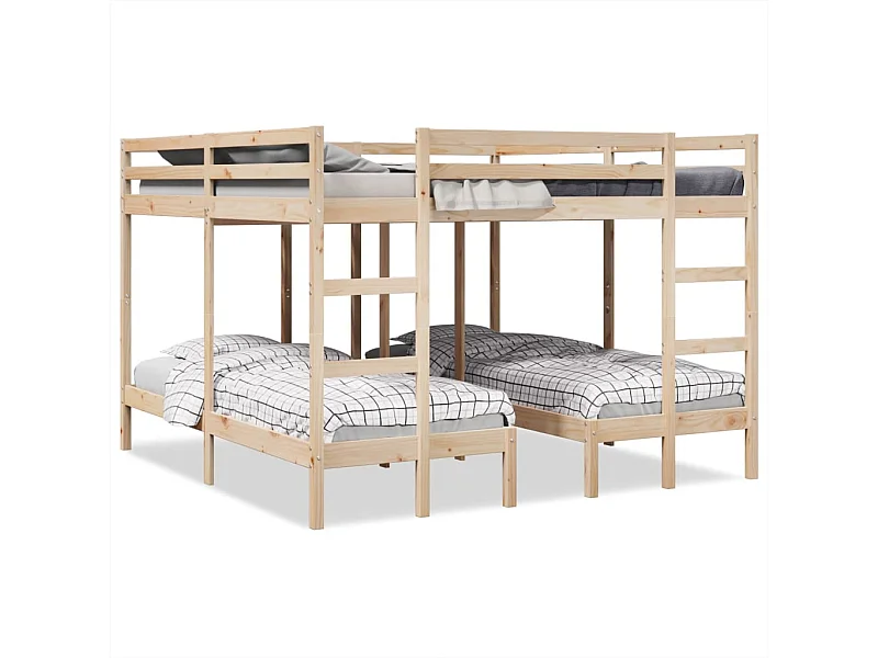 Estructura de litera triple madera de pino 140x200/70x140 cm