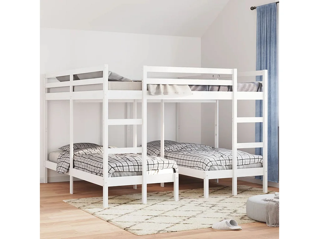 Litera triple madera maciza de pino blanca 140x200/70x140 cm