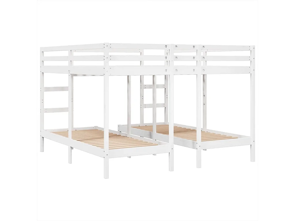 Litera triple madera maciza de pino blanca 140x200/70x140 cm