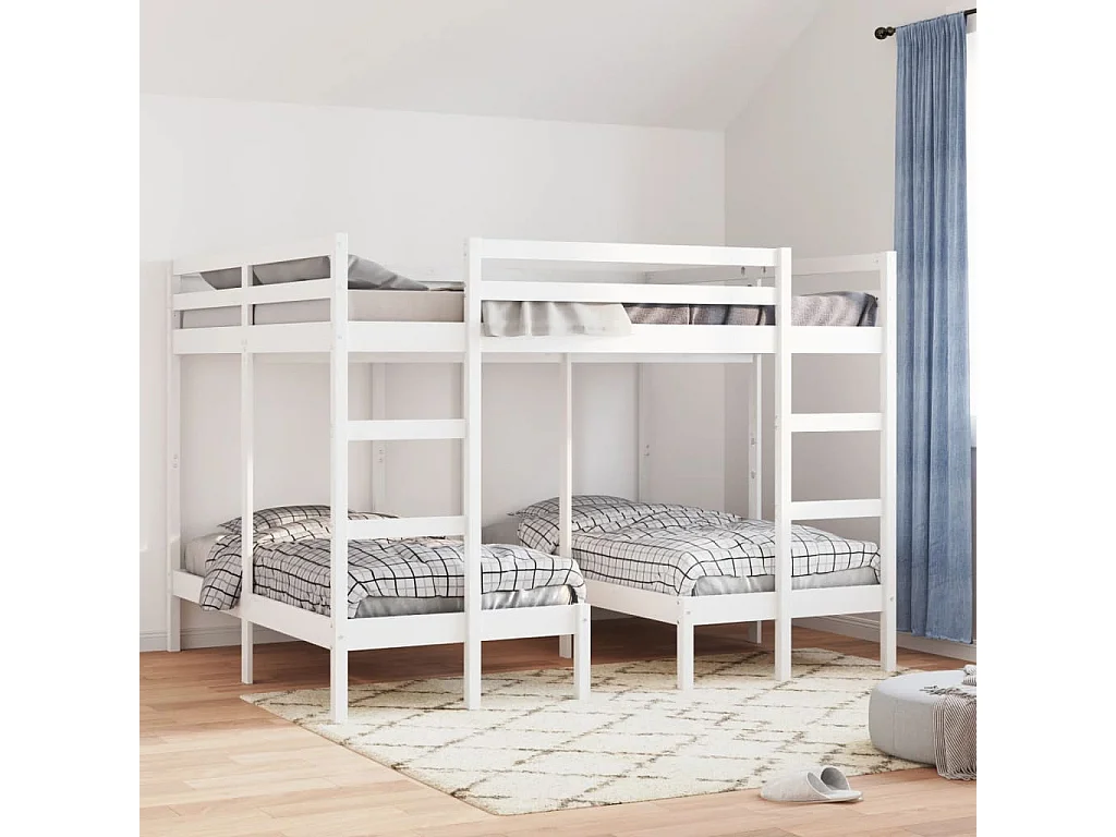 Lit superposé triple blanc 140x200/70x140 cm bois de pin massif