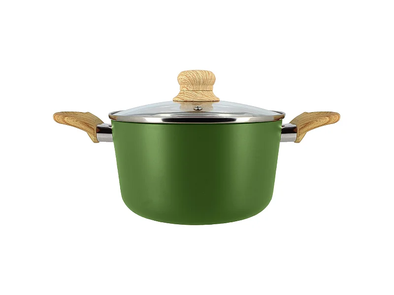 Menastyl - Faitout Colorama 20cm Aluminium Recycle Olive Avec Couvercle En Verre