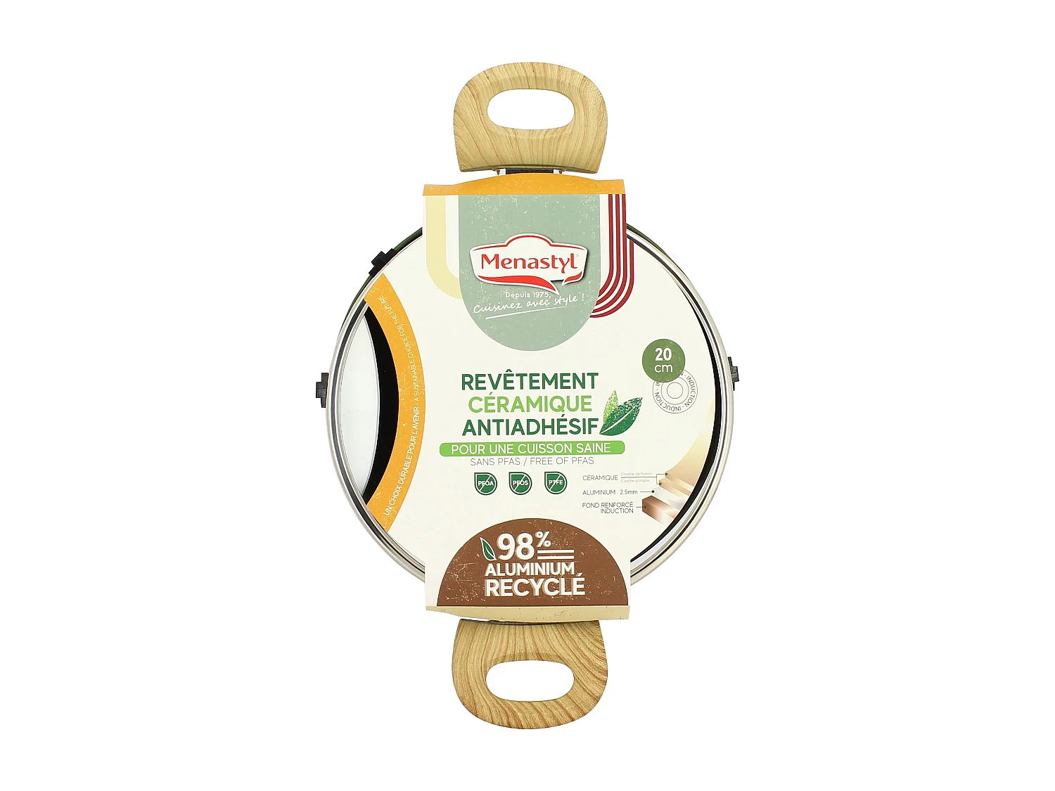 Menastyl - Faitout Colorama 20cm Aluminium Recycle Olive Avec Couvercle En Verre