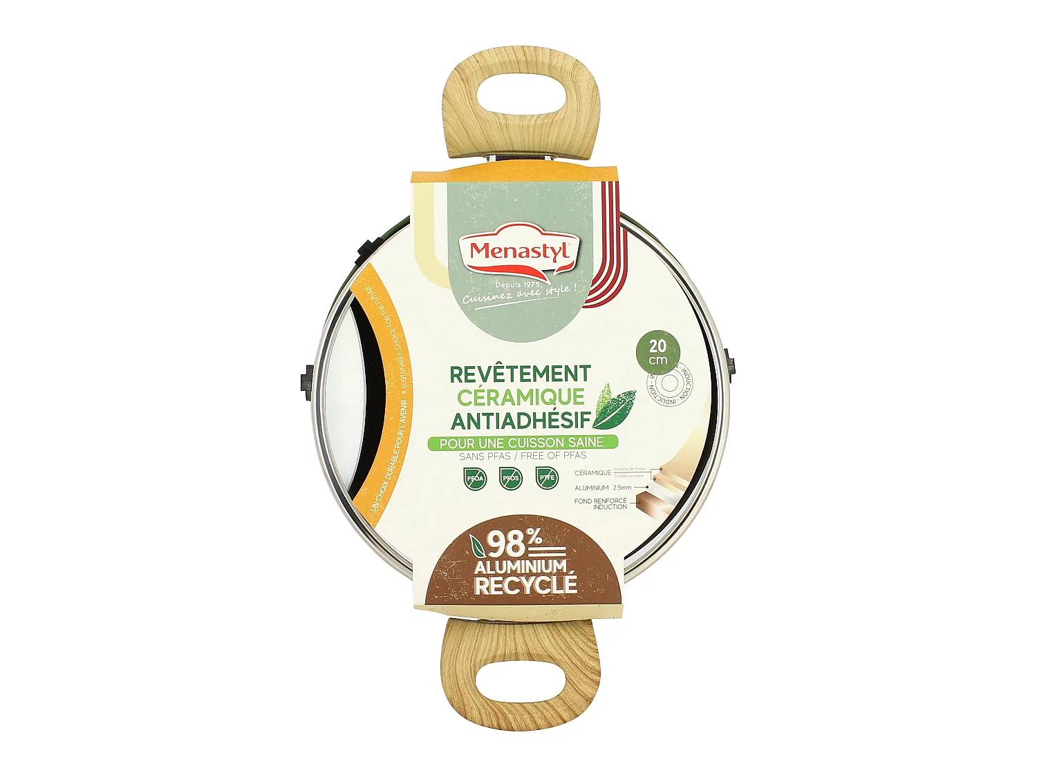 Menastyl - Faitout Colorama 20cm En Aluminium Recyclé Olive Avec Couvercle En Verre