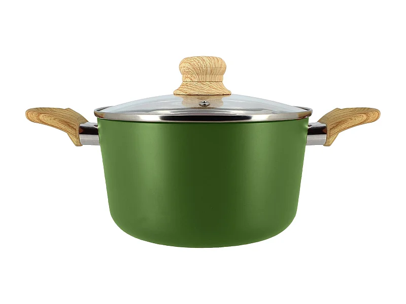 Menastyl - Faitout Colorama 20cm Aluminium Recycle Olive Avec Couvercle En Verre