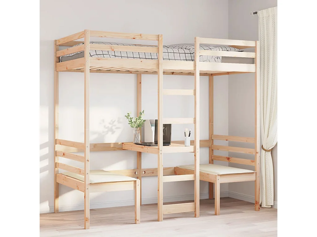 Lit mezzanine avec bureau et chaises 90x190 cm pin massif