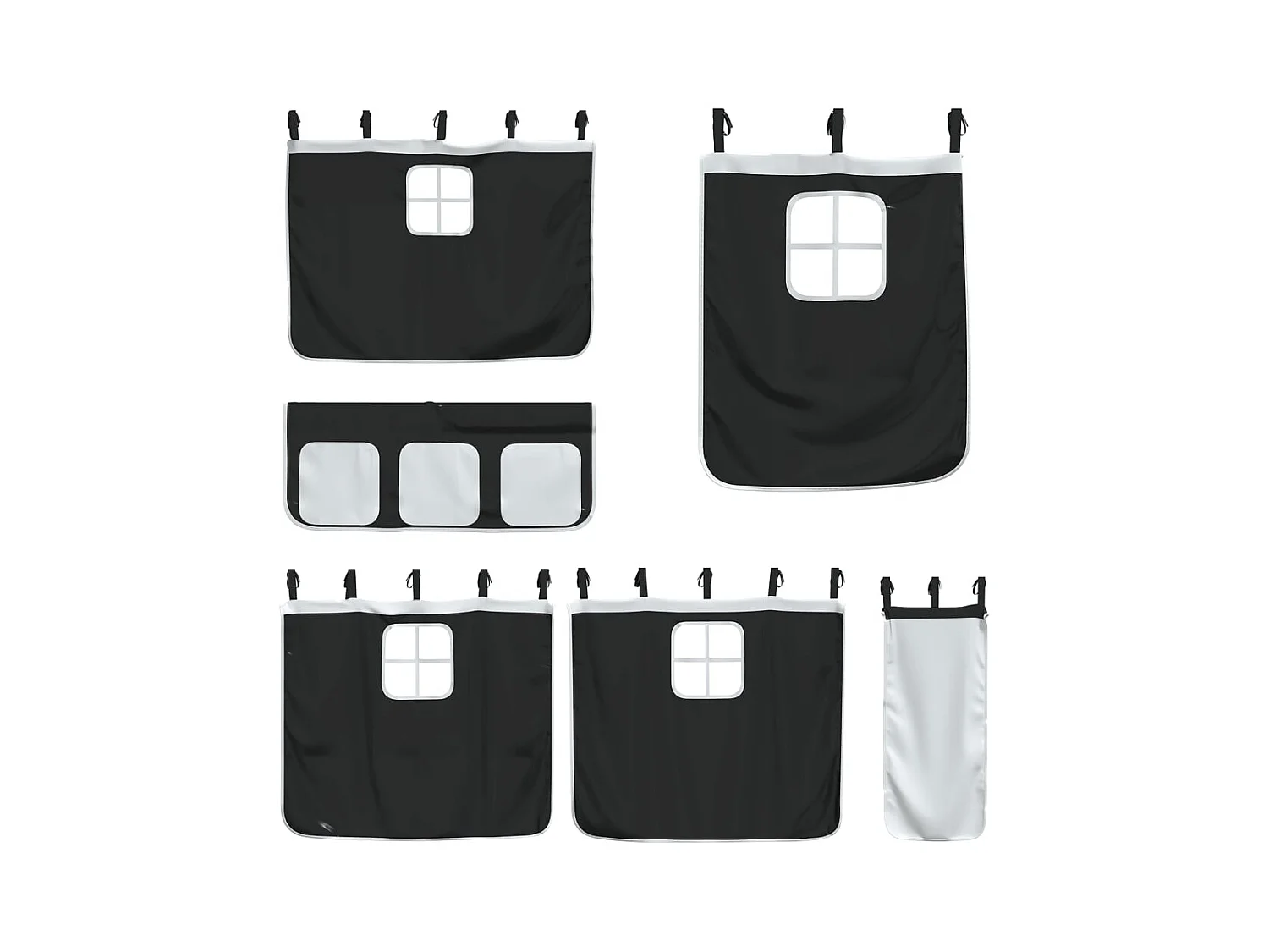 Lit mezzanine enfants et rideaux blanc/noir 80x200cm pin massif