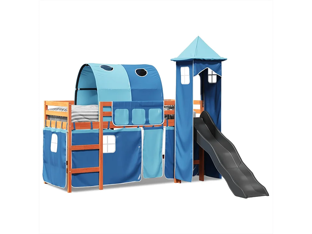 Lit mezzanine enfants avec tour bleu 90x200 cm bois pin massif