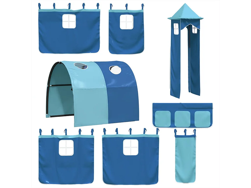 Lit mezzanine enfants avec tour bleu 90x200 cm bois pin massif
