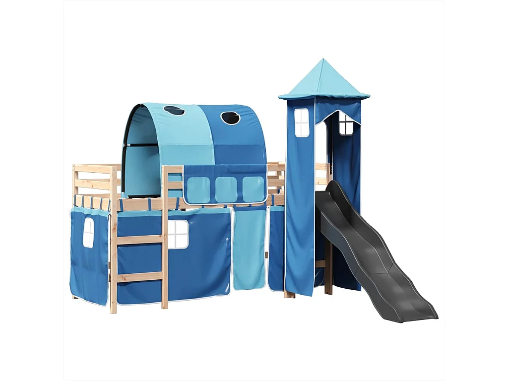 Cama alta para niños con torre madera pino azul 80x200 cm
