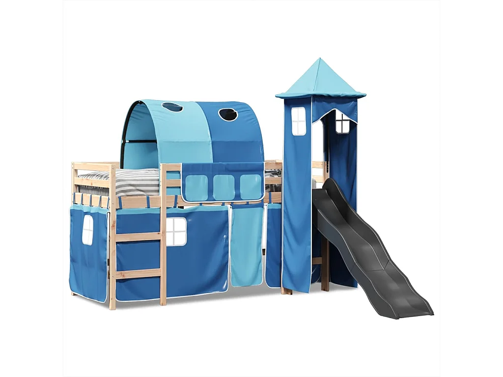 Cama alta para niños con torre madera pino azul 80x200 cm