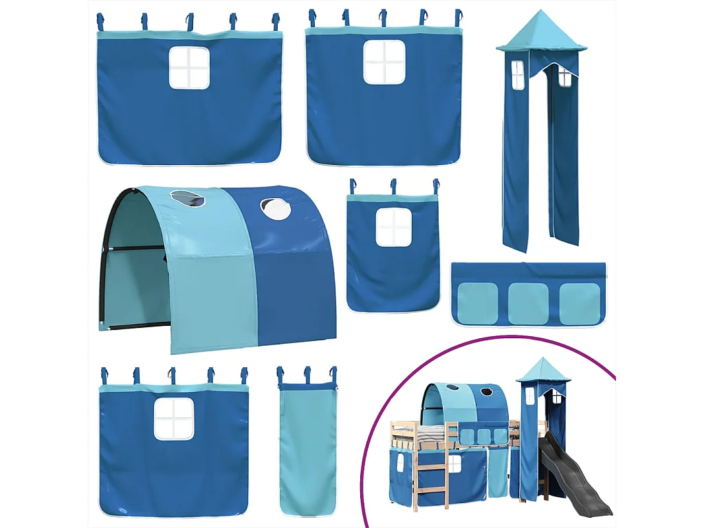 Cama alta para niños con torre madera pino azul 80x200 cm