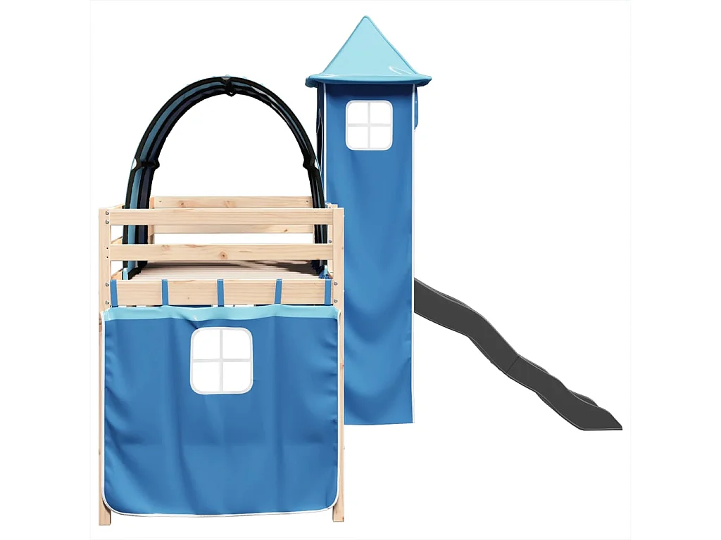 Cama alta para niños con torre madera pino azul 80x200 cm
