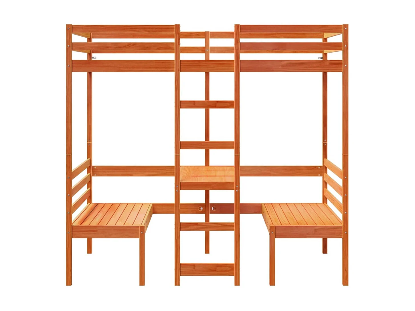 Cama alta escritorio y asientos madera maciza marrón 75x190 cm