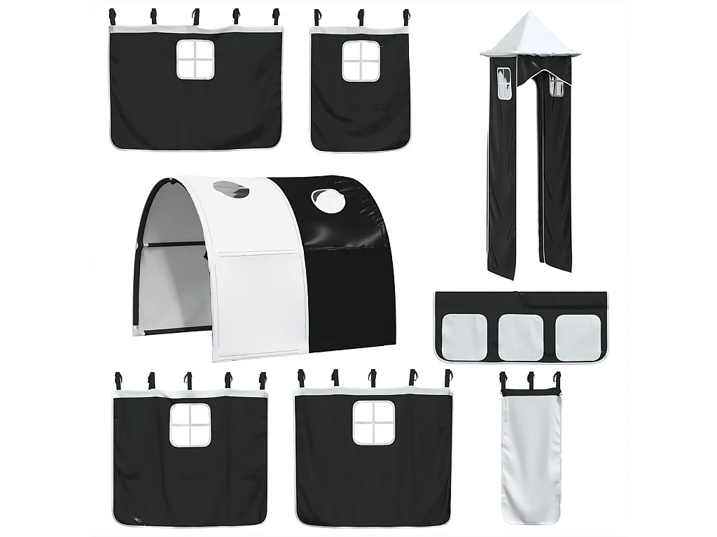 Lit mezzanine enfants et tour blanc/noir 90x200 cm pin massif