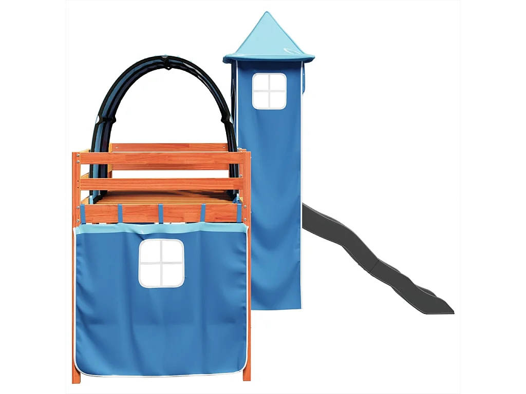 Kinderhoogslaper met toren 80x200 cm massief grenenhout blauw