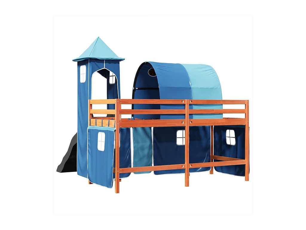 Lit mezzanine enfants avec tour bleu 80x200cm bois pin massif