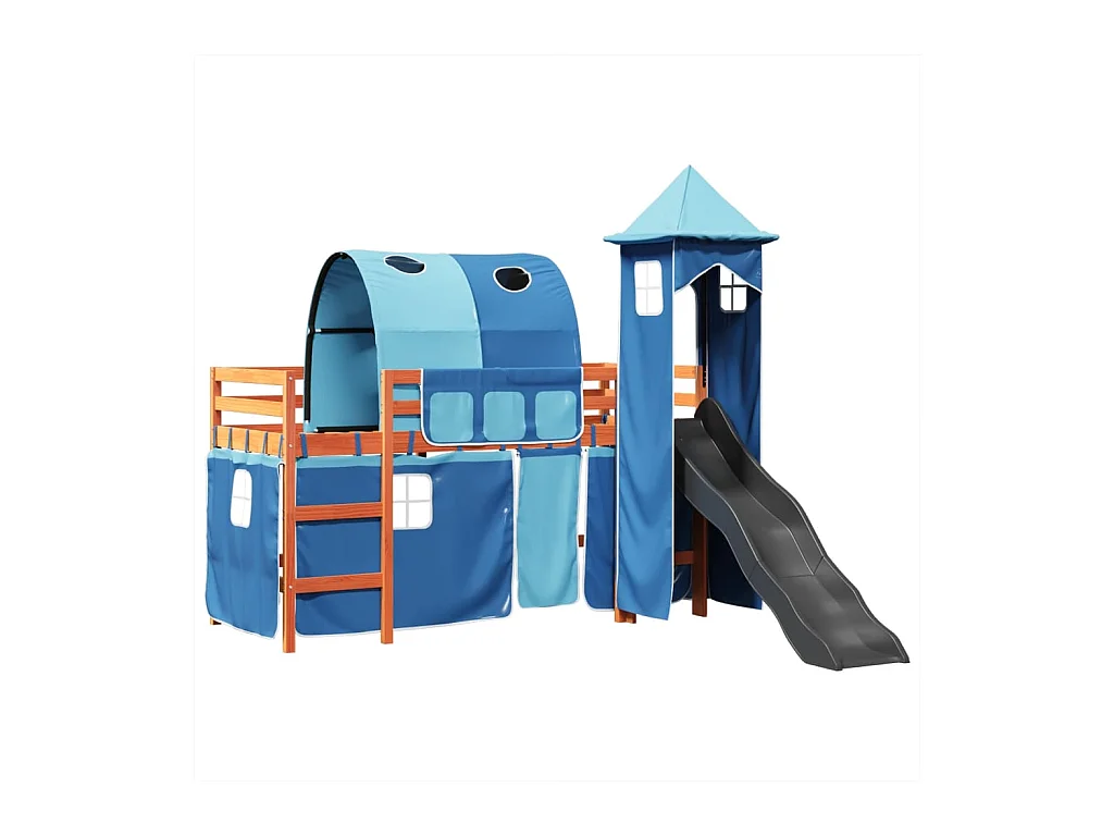 Lit mezzanine enfants avec tour bleu 80x200cm bois pin massif