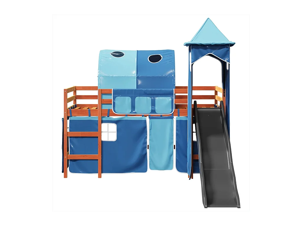 Lit mezzanine enfants avec tour bleu 80x200cm bois pin massif