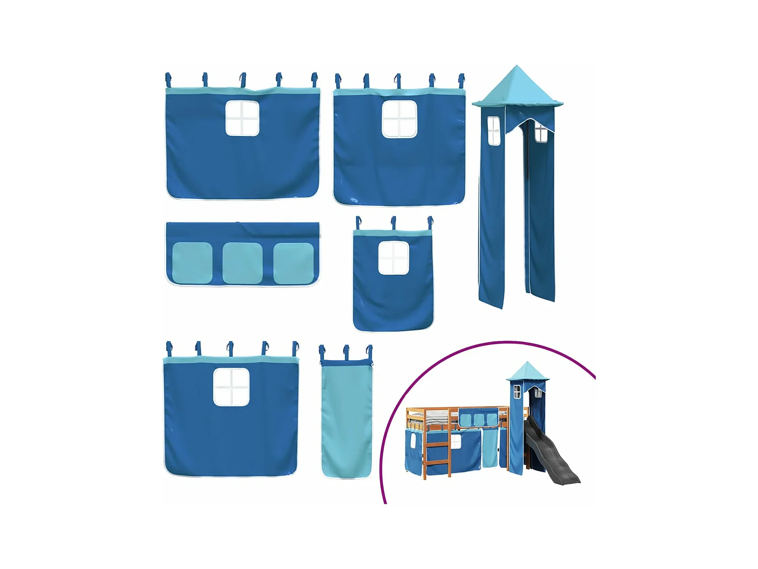 Lit mezzanine enfants avec tour bleu 80x200cm bois pin massif