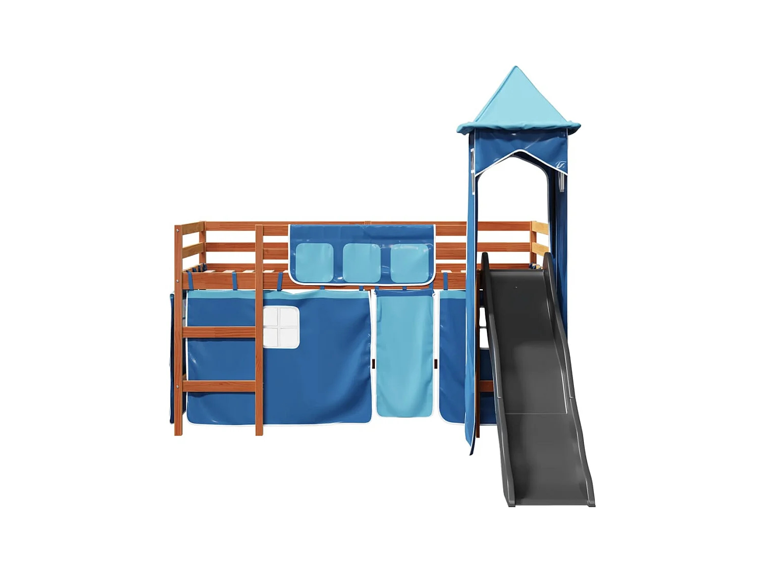 Lit mezzanine enfants avec tour bleu 80x200cm bois pin massif