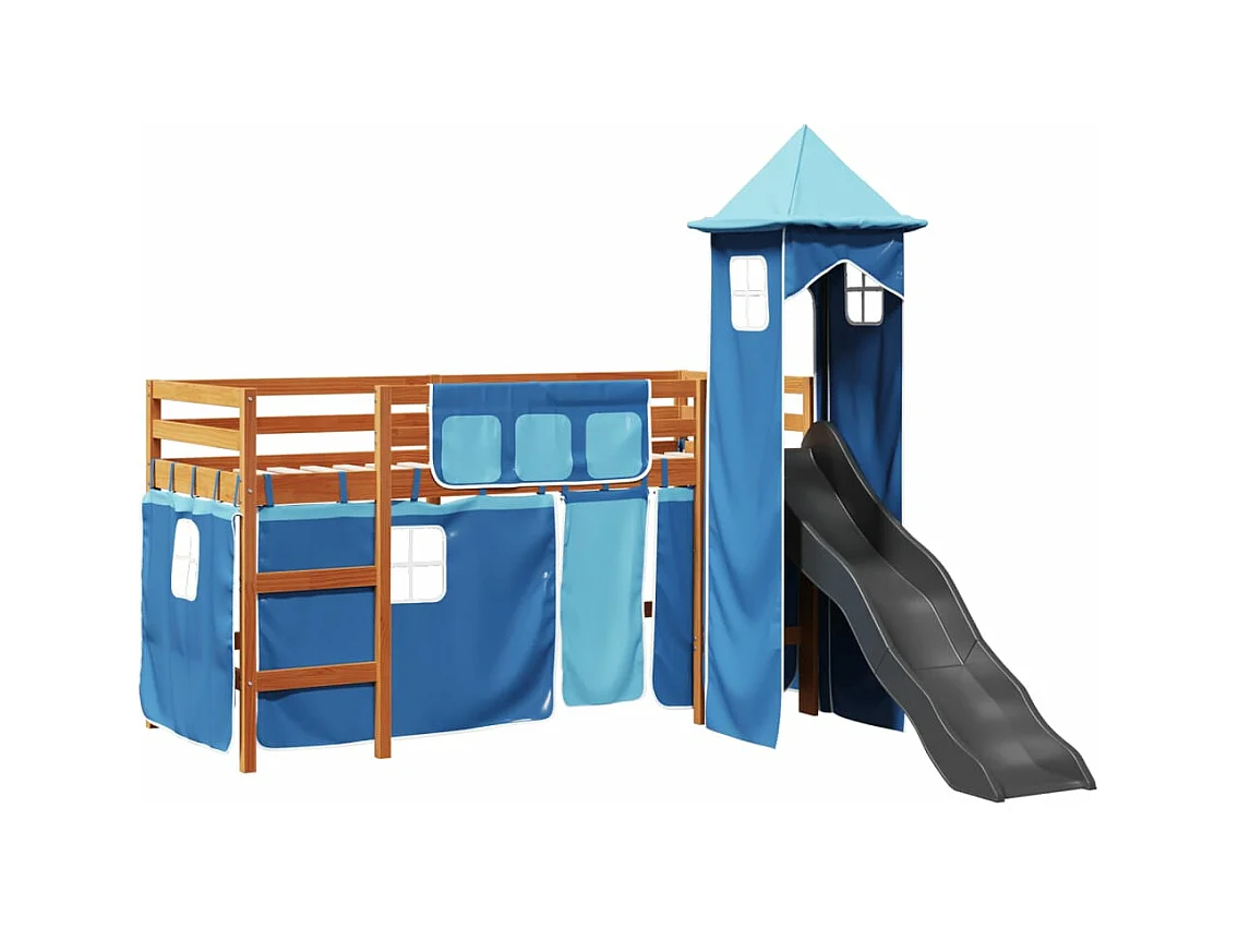 Lit mezzanine enfants avec tour bleu 80x200cm bois pin massif
