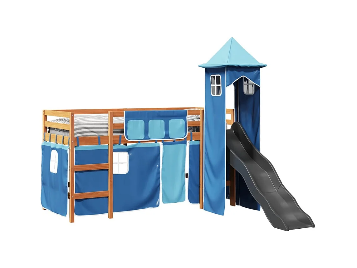 Lit mezzanine enfants avec tour bleu 80x200cm bois pin massif