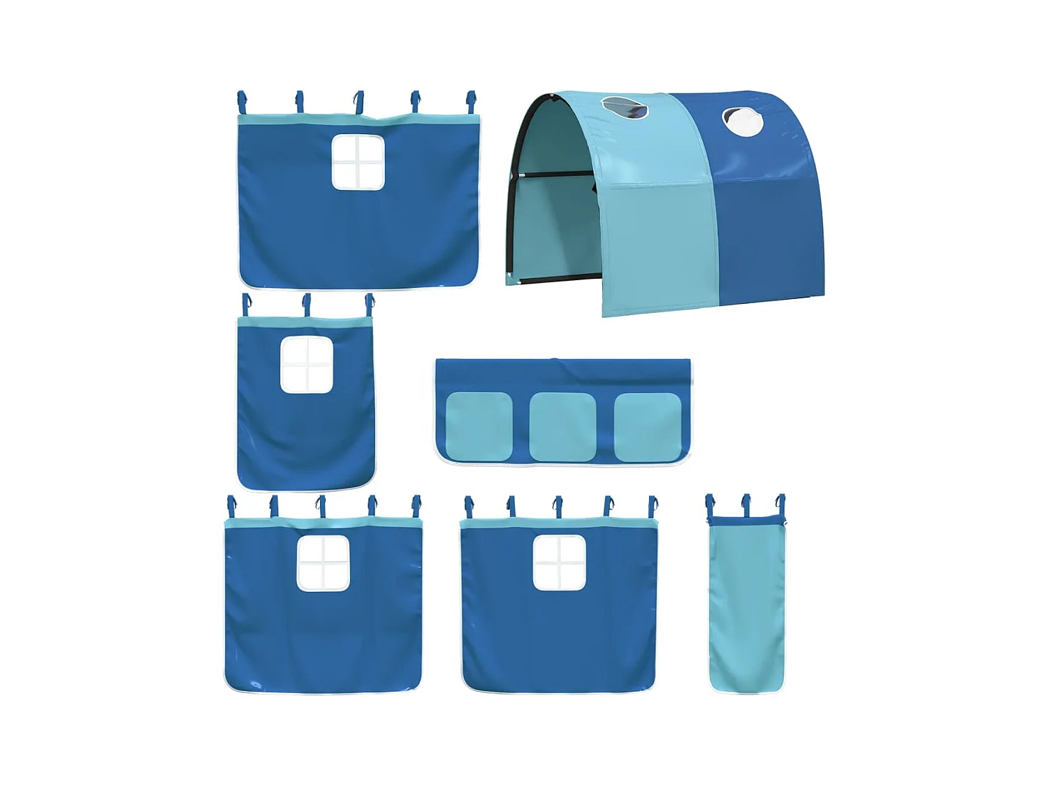 Lit mezzanine enfants avec tunnel bleu 80x200cm bois pin massif