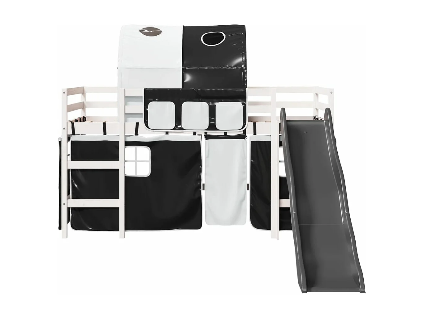 Cama alta criança c/ túnel 90x200 cm pinho maciço branco/preto