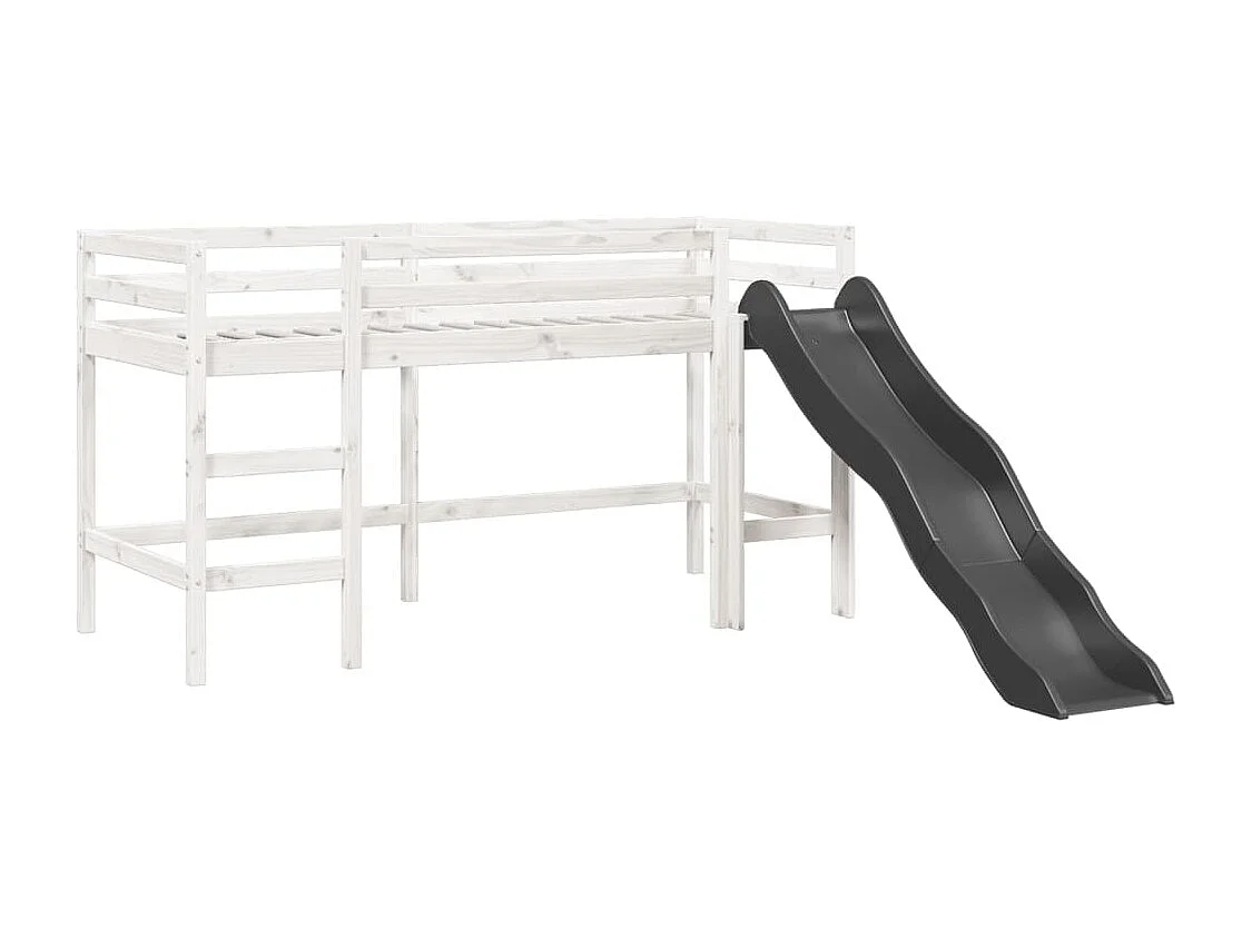Cama alta criança c/ túnel 90x200 cm pinho maciço branco/preto