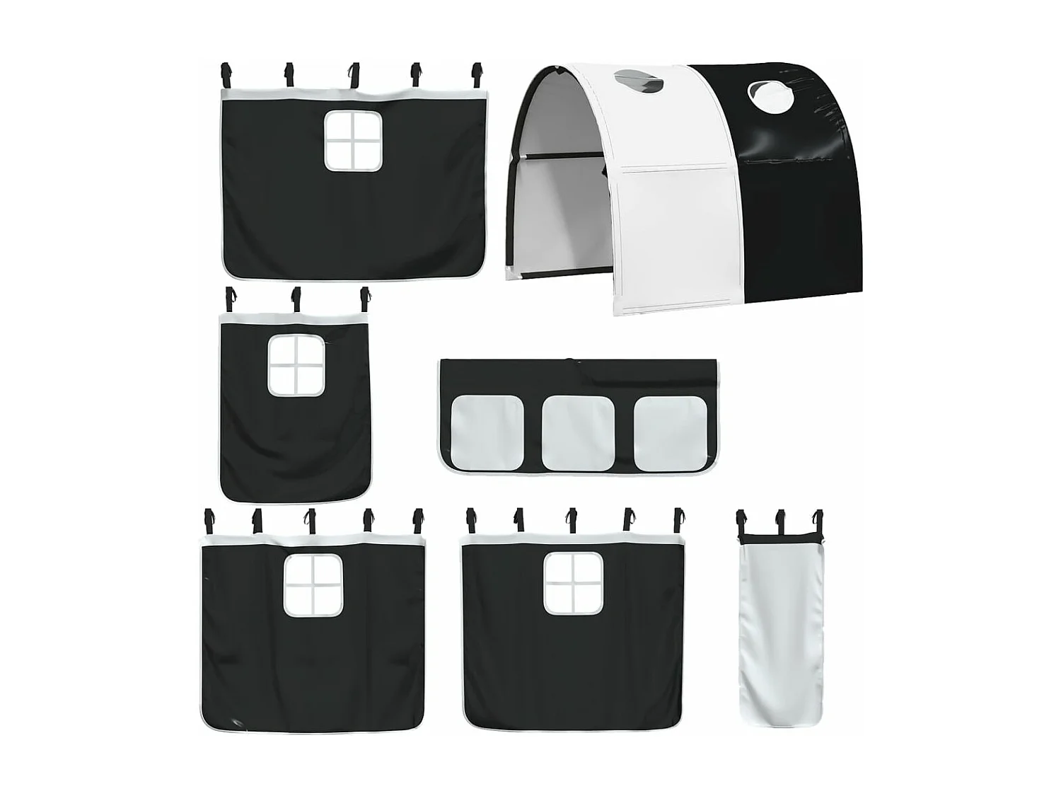 Cama alta criança c/ túnel 90x200 cm pinho maciço branco/preto