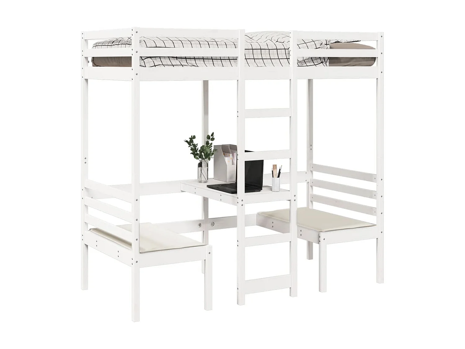 Lit mezzanine avec bureau et chaises blanc 90x190 cm pin massif