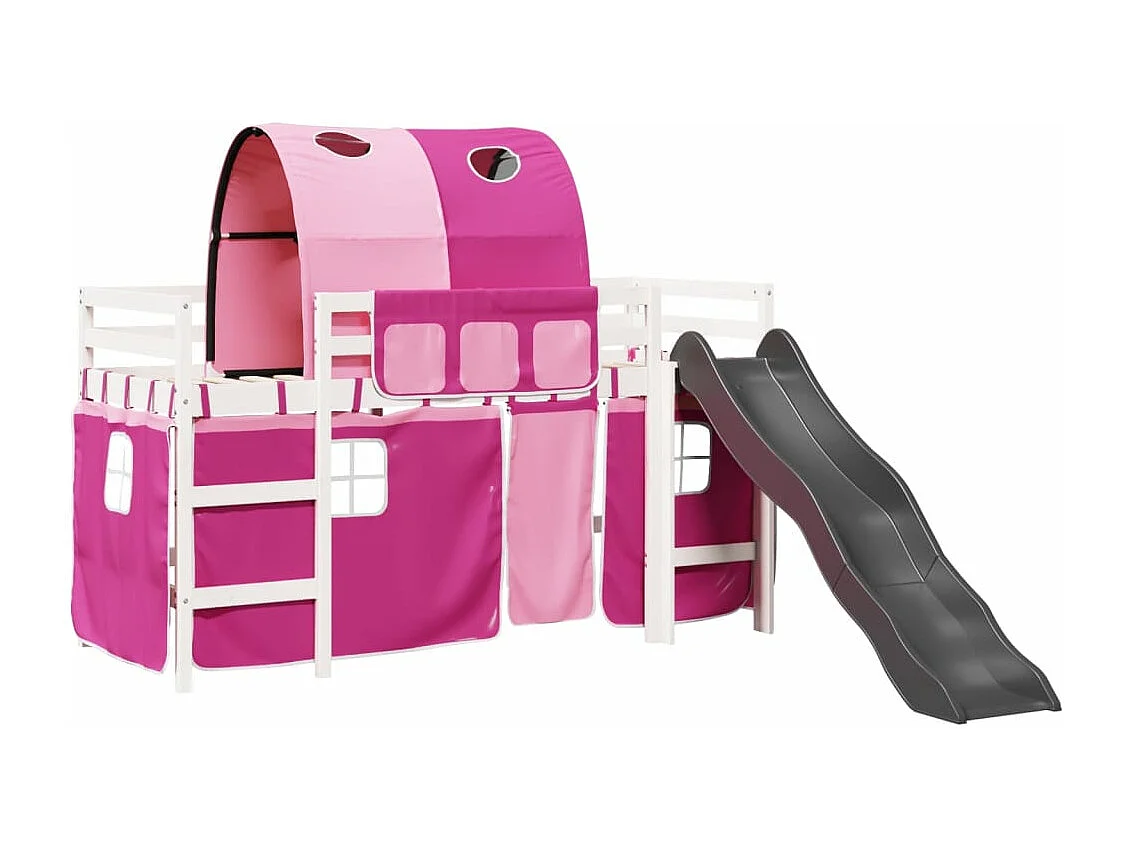 Cama alta para criança com túnel 90x190 cm pinho maciço rosa