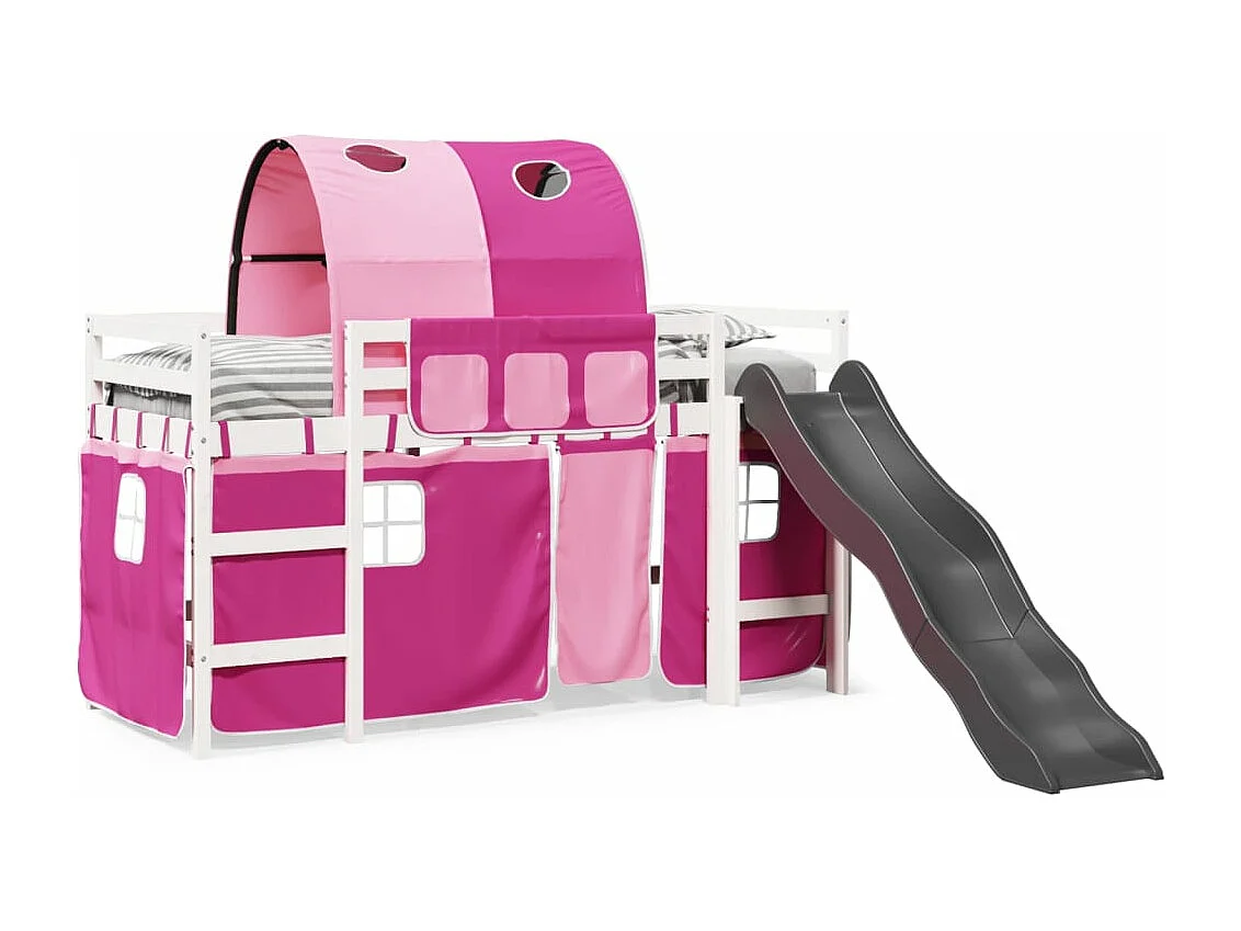 Cama alta para criança com túnel 90x190 cm pinho maciço rosa