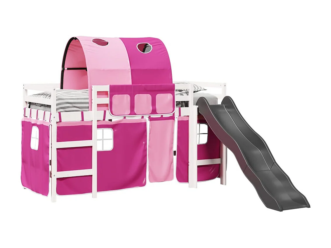 Cama alta para criança com túnel 90x190 cm pinho maciço rosa