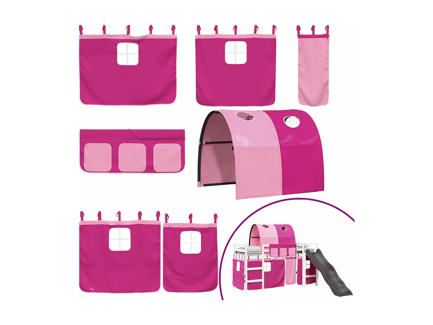 Cama alta para criança com túnel 90x190 cm pinho maciço rosa