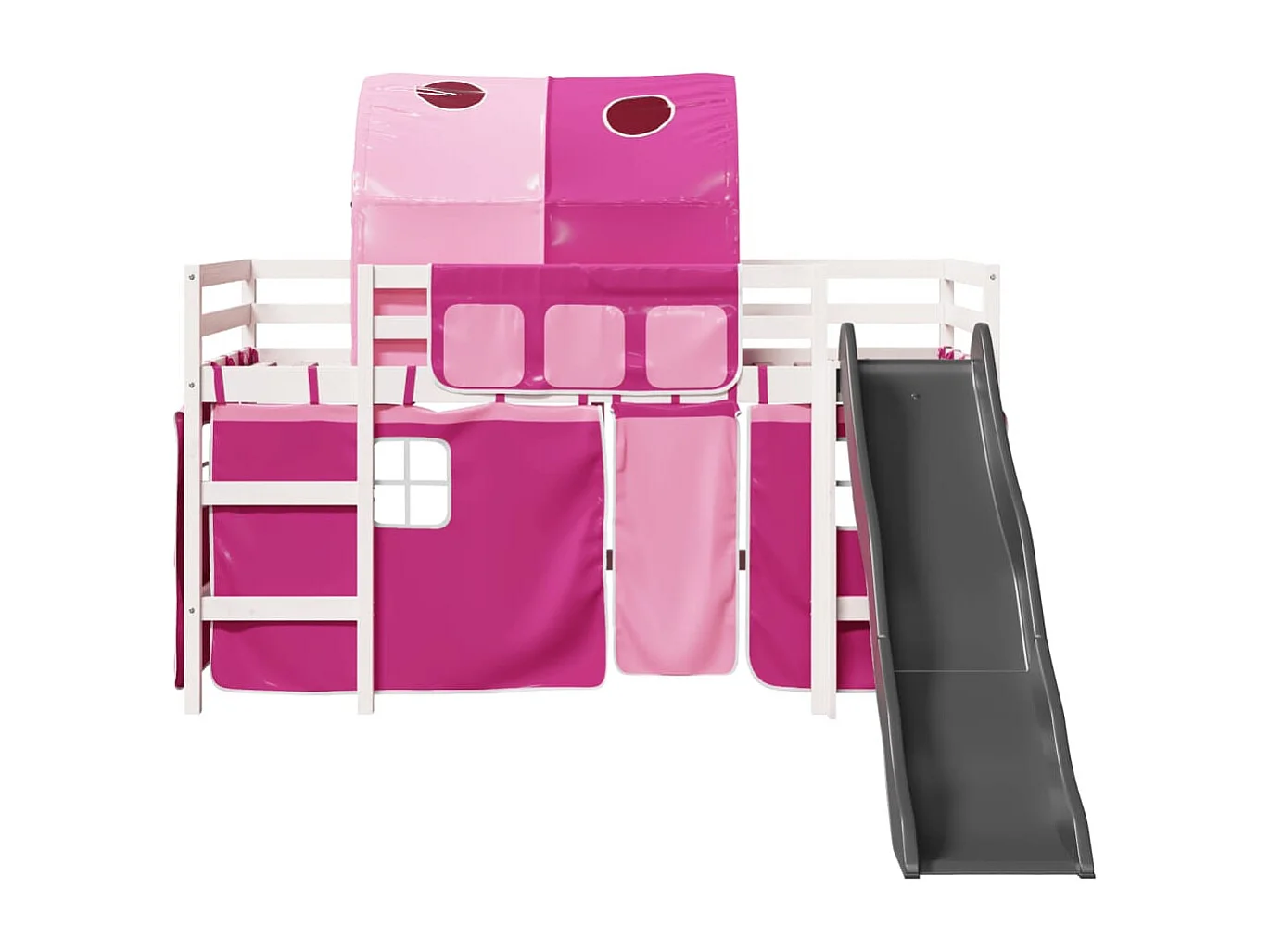 Cama alta para criança com túnel 90x190 cm pinho maciço rosa