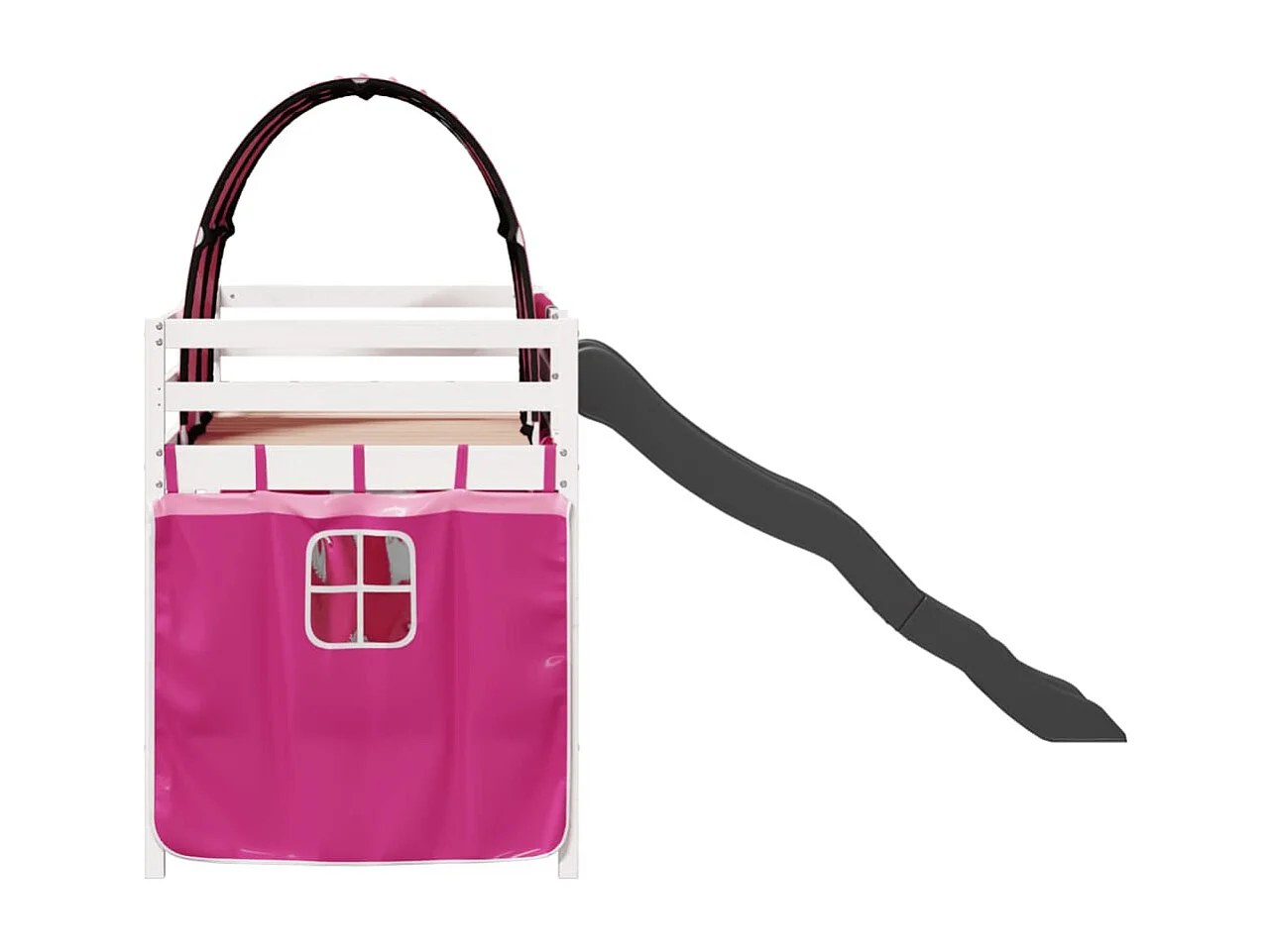 Cama alta para criança com túnel 90x190 cm pinho maciço rosa