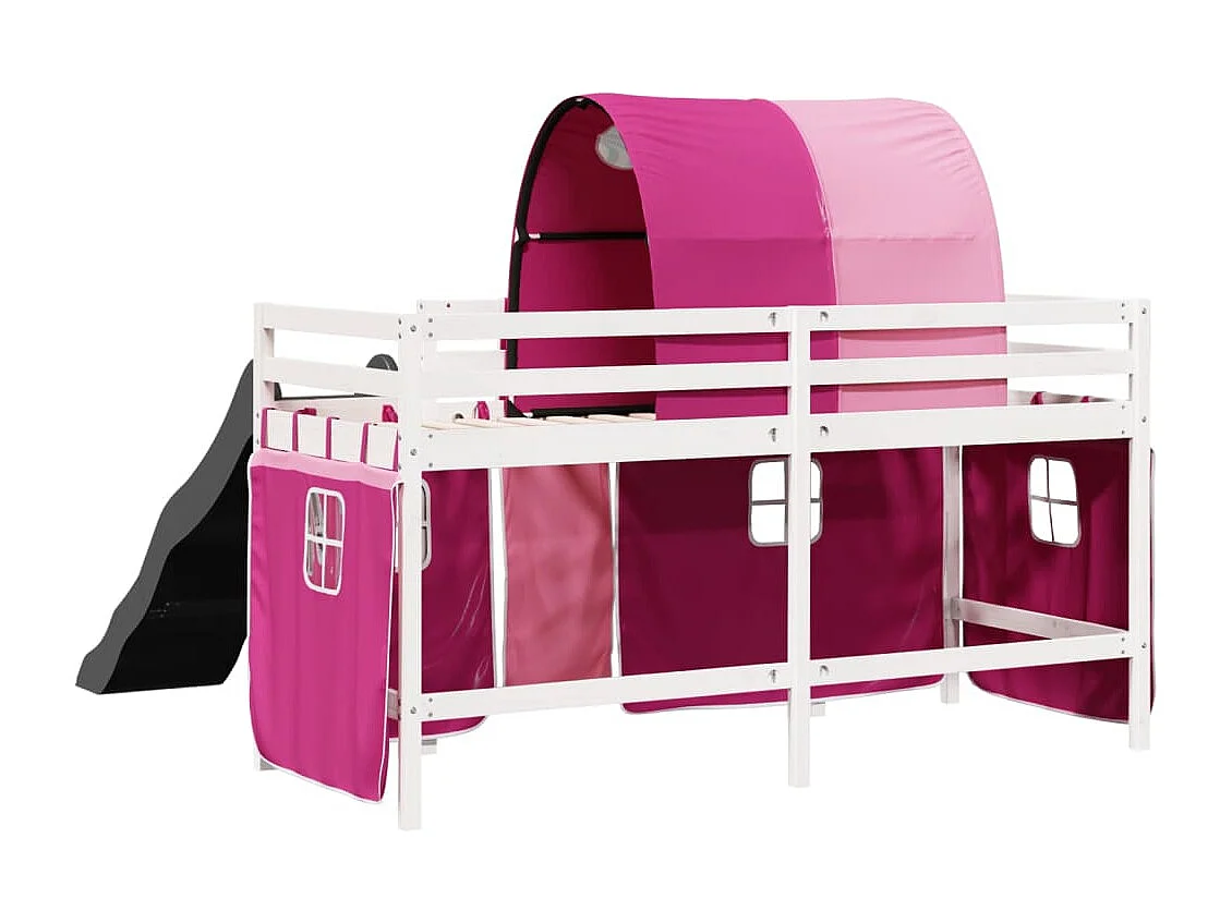 Cama alta para criança com túnel 90x190 cm pinho maciço rosa