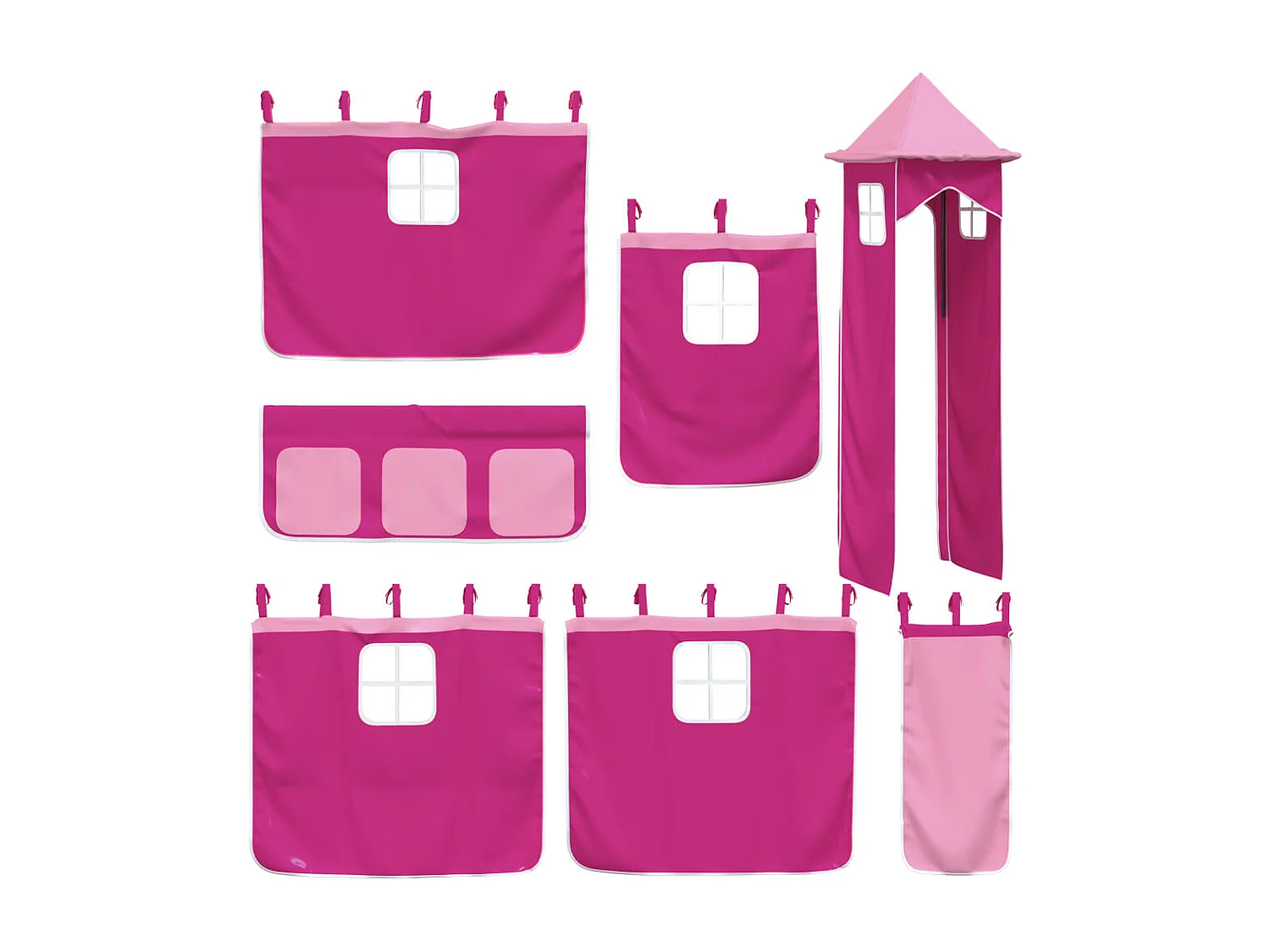 Cama alta para criança com torre 90x200 cm pinho maciço rosa