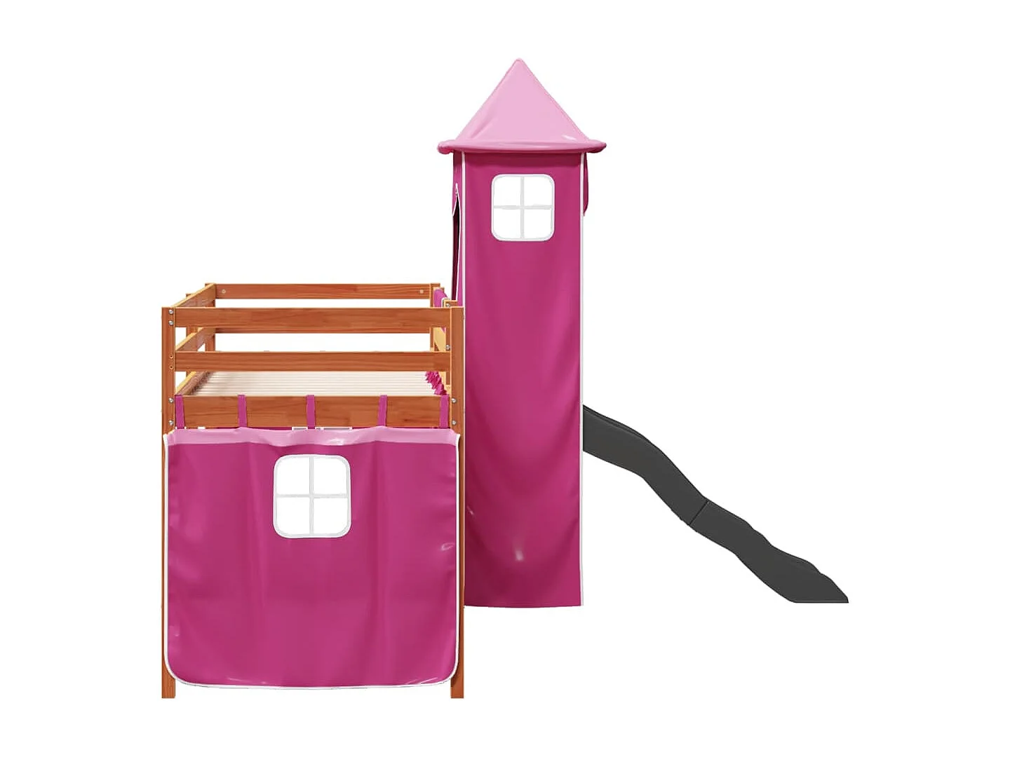 Cama alta para criança com torre 90x200 cm pinho maciço rosa