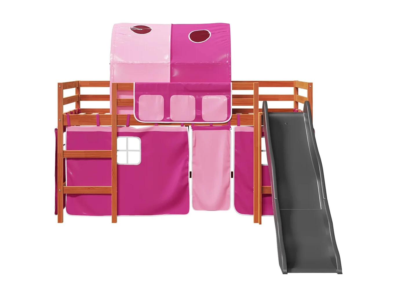 Lit mezzanine enfants avec tunnel rose 80x200cm bois pin massif