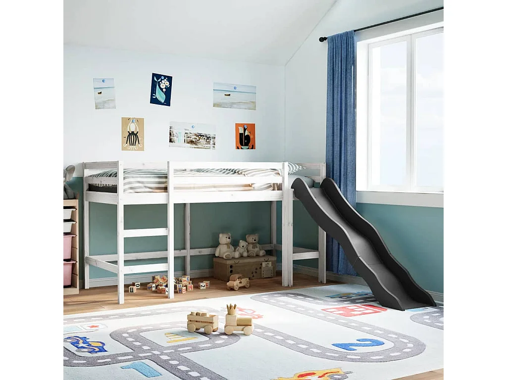 Lit mezzanine d'enfants sans matelas 80x200 cm bois pin massif
