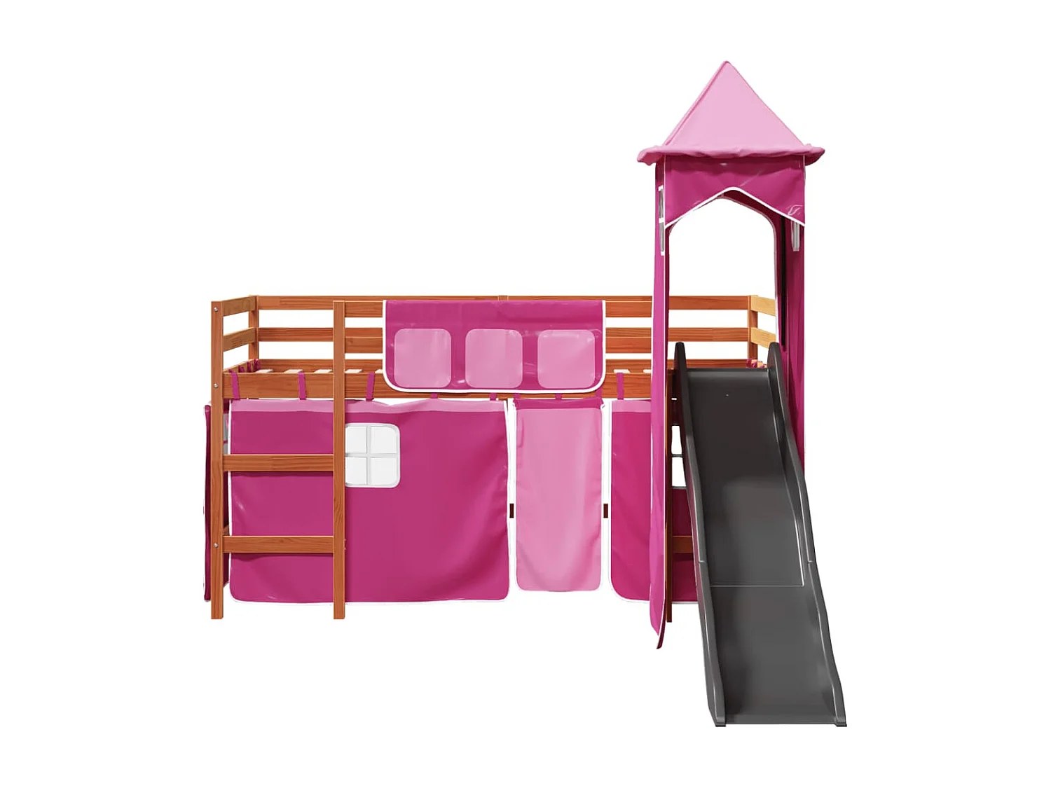 Lit mezzanine enfants avec tour rose 80x200cm bois pin massif