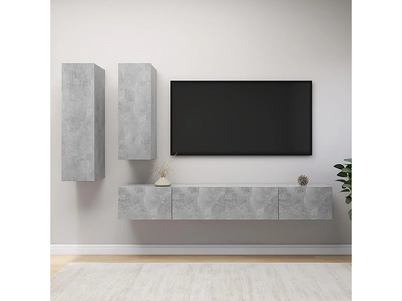 Ensemble de meuble TV 4 pièces Gris béton Aggloméré