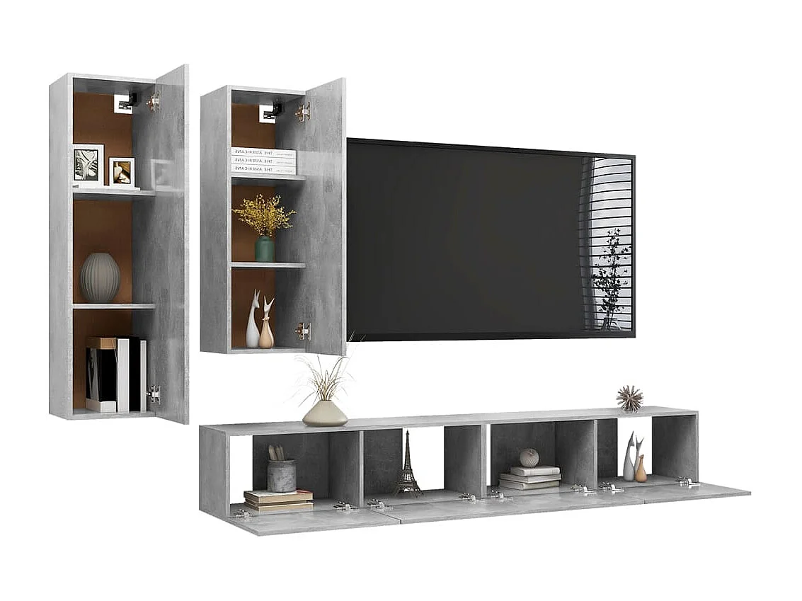 Ensemble de meuble TV 4 pièces Gris béton Aggloméré