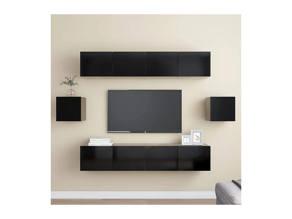 Ensemble de meuble TV 6 pièces Noir Aggloméré