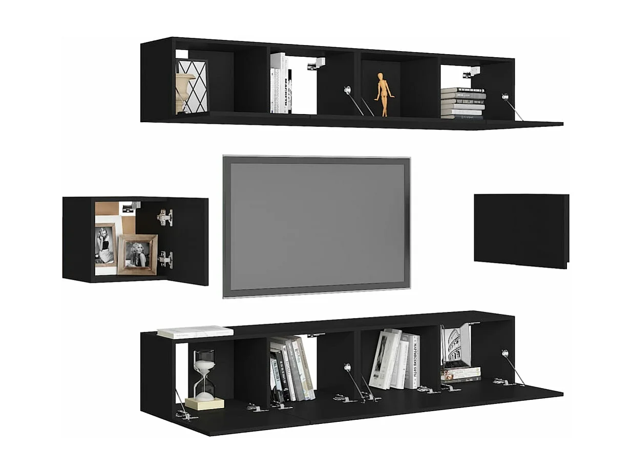 Ensemble de meuble TV 6 pièces Noir Aggloméré