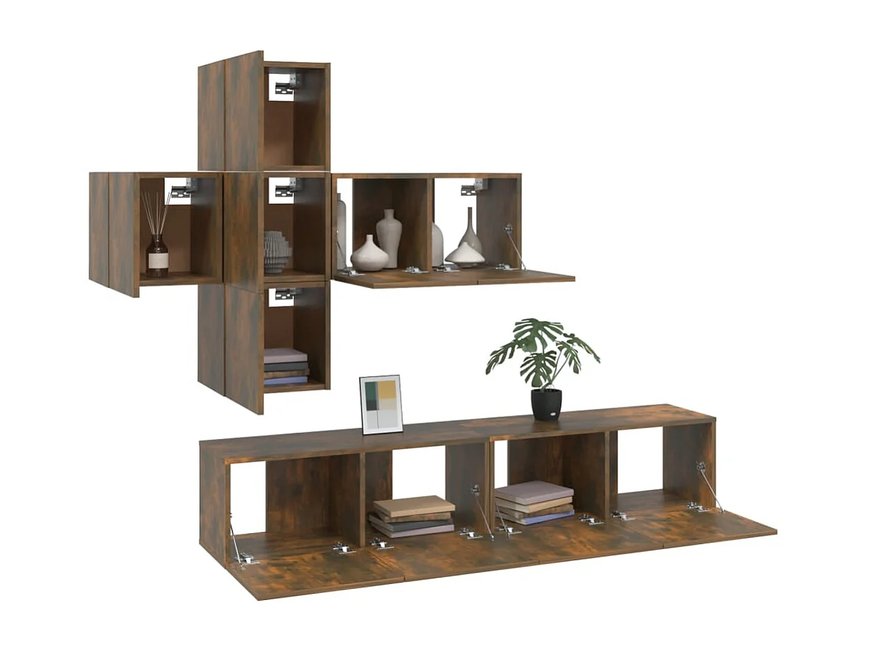 Ensemble de meubles TV 7 pièces Chêne fumé Bois d'ingénierie