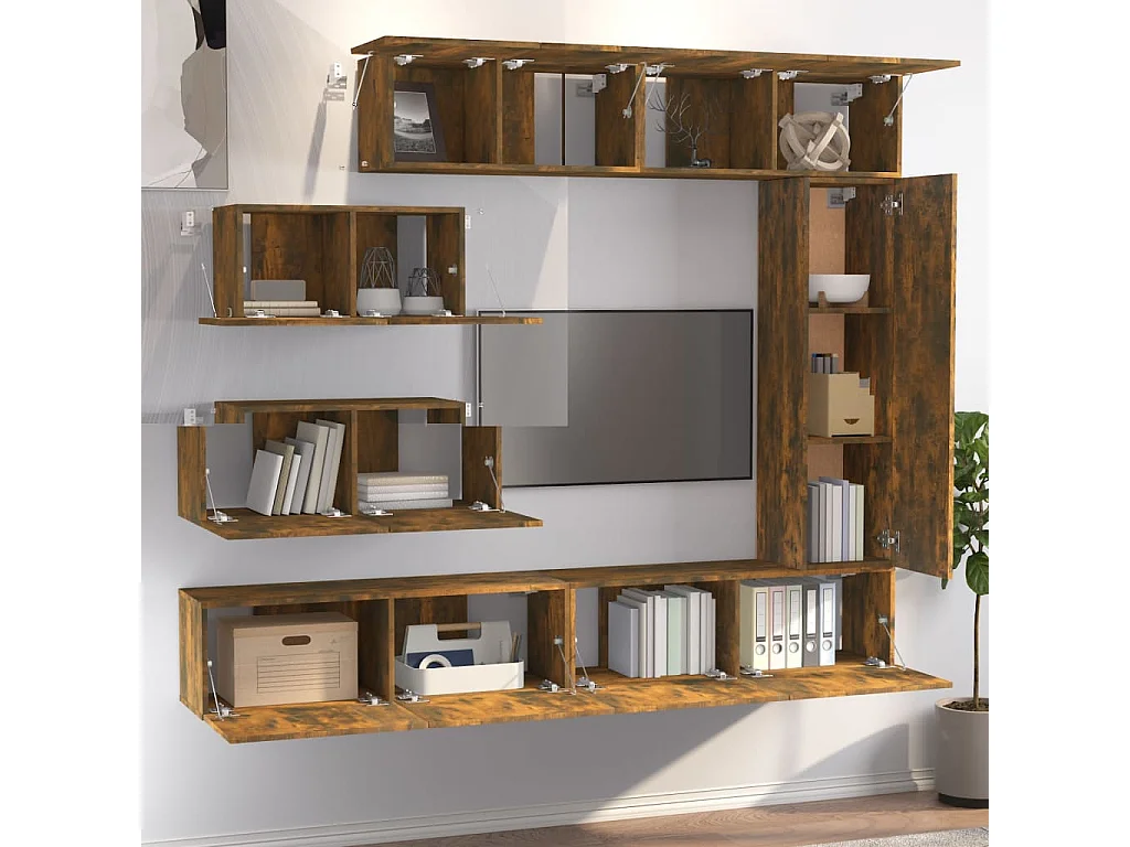 Ensemble de meubles TV 7 pièces Chêne fumé Bois d'ingénierie